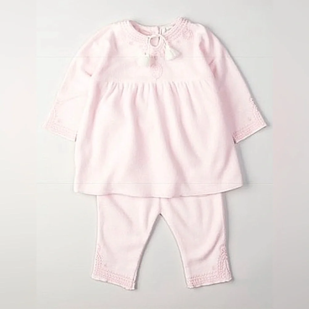 Angel Dear 2 piece Pink Dress and Pants Soft Chenille Baby Outfit w/ Tassels